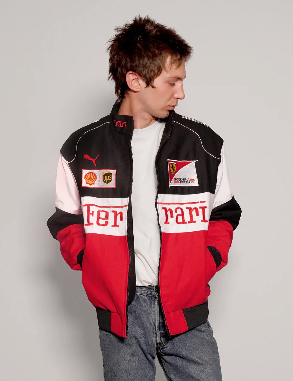 VOREL Ferrari Style Tri-Color Jacket – High-Speed Streetwear