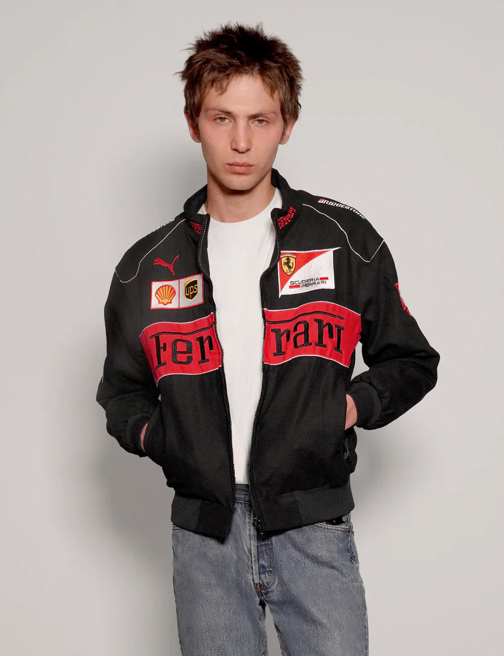 VOREL Black Ferrari Racing Jacket – Luxury Motorsport-Inspired Streetwear