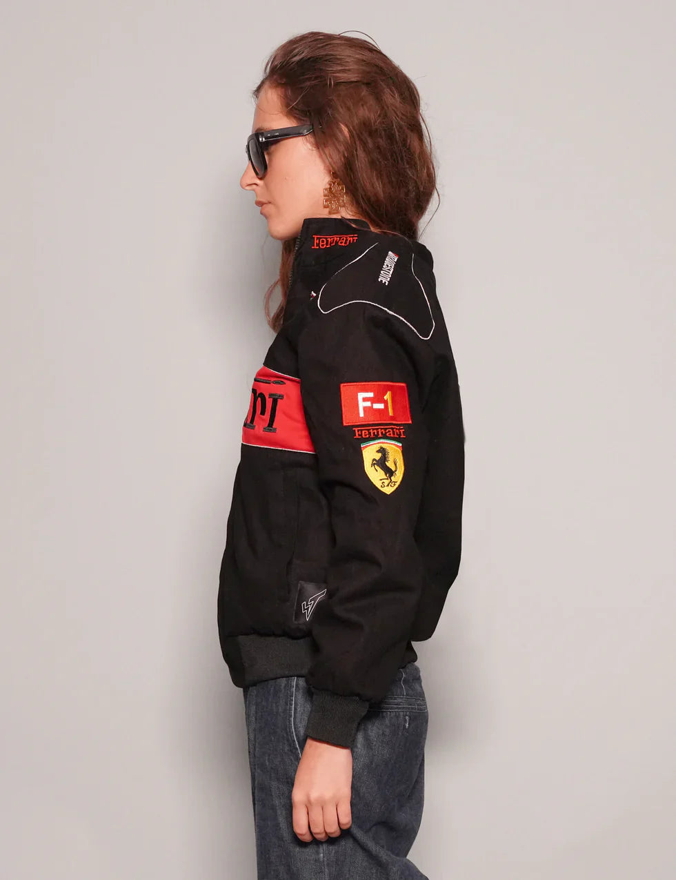 VOREL Black Grand Prix Racing Jacket – Ferrari-Inspired Design