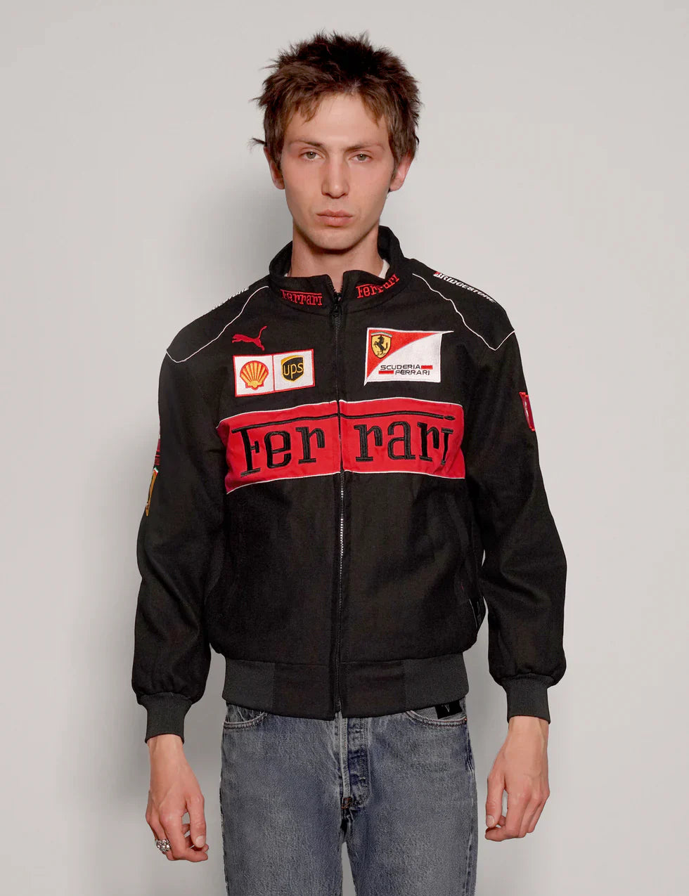 VOREL Black Ferrari Racing Jacket – Luxury Motorsport-Inspired Streetwear