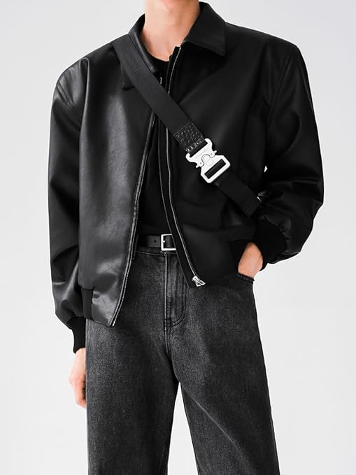 VOREL Men’s Black Faux Leather Jacket – Classic Zip-Up Streetwear Style