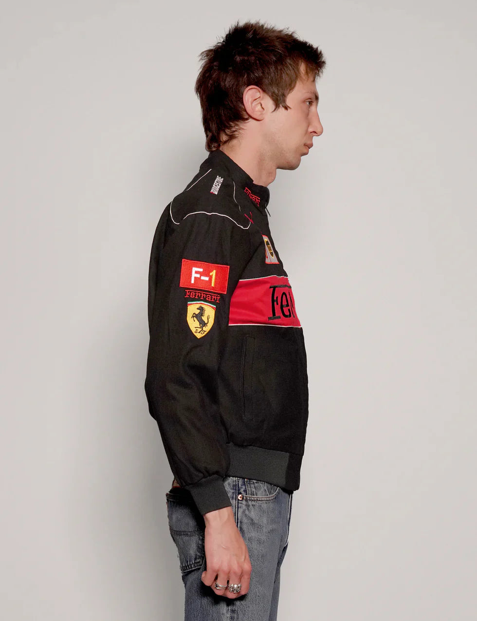 VOREL Black Ferrari Racing Jacket – Luxury Motorsport-Inspired Streetwear