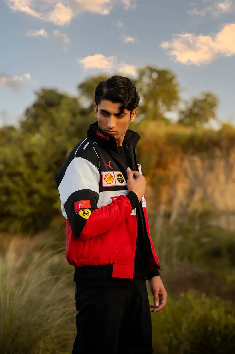 VOREL Tri-Color Ferrari Racing Jacket – Premium Motorsport Streetwear