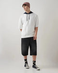 White Hoodie Texture Half Sleeve Pull-Over