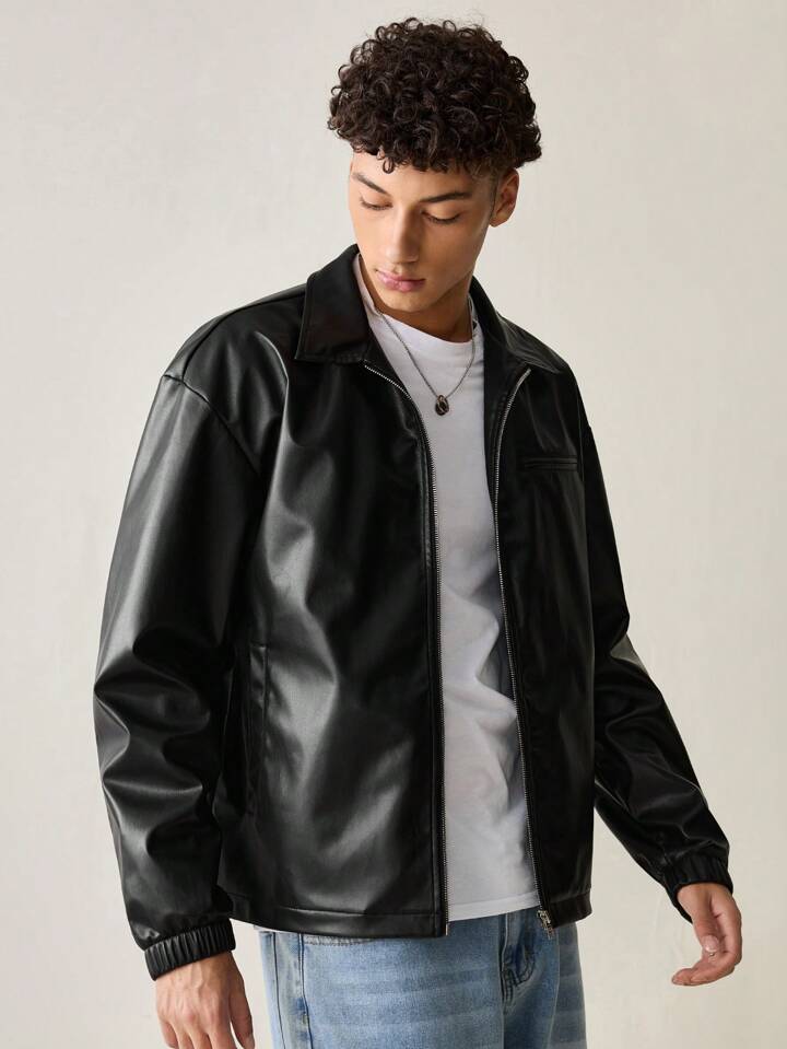 Black leather simple jacket