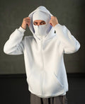 VOREL White Balaclava Hoodie – Streetwear Masked Pullover for Men & Women