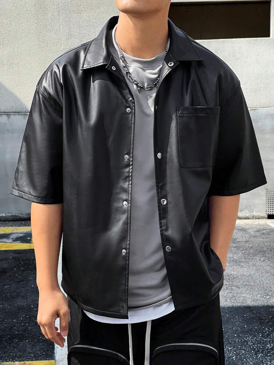 VOREL Half Sleeve Faux Leather Jacket – Modern Streetwear Layer for Men & Women