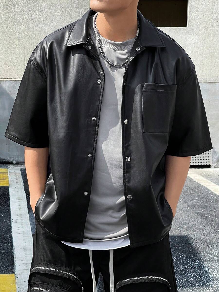 VOREL Half Sleeve Faux Leather Jacket – Modern Streetwear Layer for Men & Women