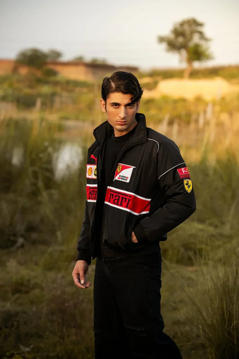VOREL Black Ferrari Racing Jacket – Premium Motorsport Streetwear