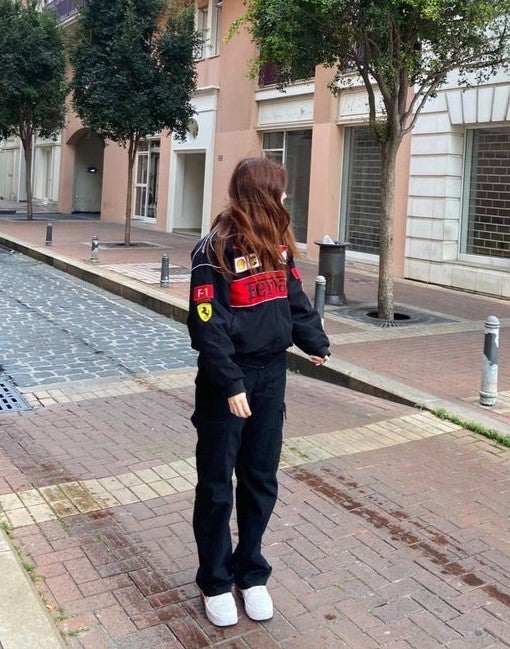 Black Ferrari Racing Jacket – VOREL Street Performance Edition