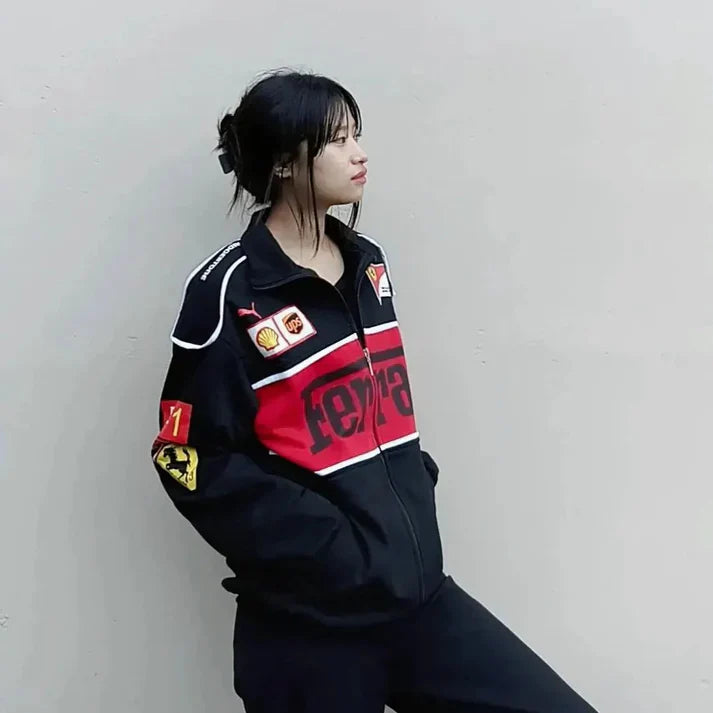 Black Ferrari Racing Jacket – VOREL Street Performance Edition