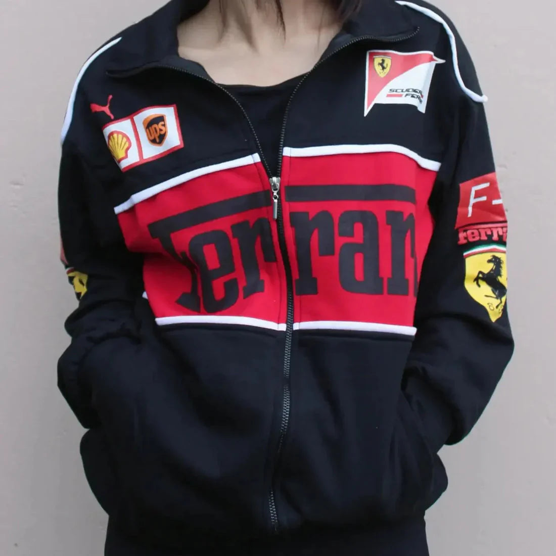 Black Ferrari Racing Jacket – VOREL Street Performance Edition